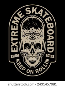 Vector skateboard skull design . For t-shirts, stickers and other similar products.