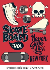 vector skateboard, skull, sneakers design