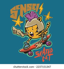 vector skateboarder cute tiger japan anime style illustration