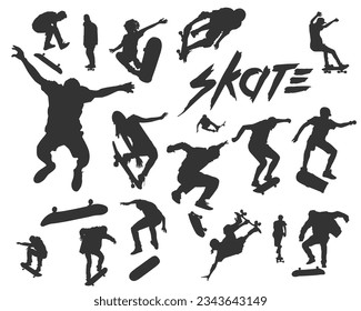 Vector skateboarder, skate silhouette collection