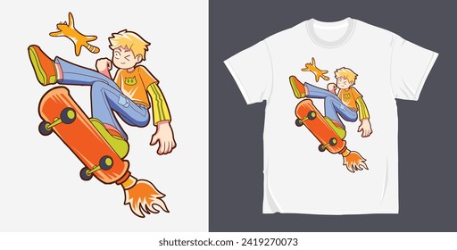 Vector skater cartoon character illustration t shirt design