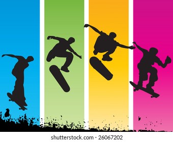 Vector skater on color-full background