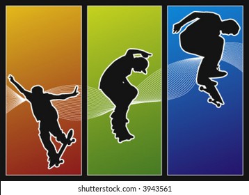 vector skaters on different colorful backgrounds