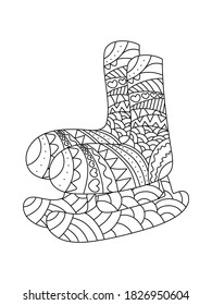 Vector skates . Doodle drawing. Winter coloring book for children and adults. Hand-drawn stock illustration. Pattern for coloring book. Zentangle. Black and white.