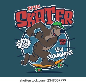 vector skating bear illustration for kids tee