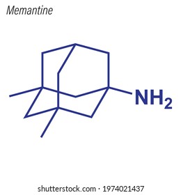 Vector Skeletal formula of Memantine. Drug chemical molecule.