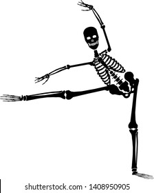 Vector skeleton ballerina, dancing silhouette. Halloween illustration