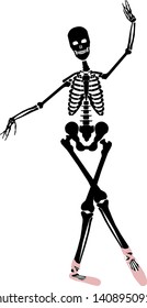 Vector skeleton ballerina, dancing silhouette. Halloween illustration