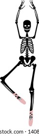 Vector skeleton ballerina, dancing silhouette. Halloween illustration