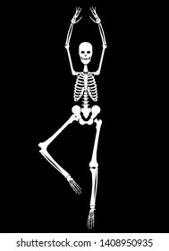 Vector skeleton ballerina, dancing silhouette. Halloween illustration