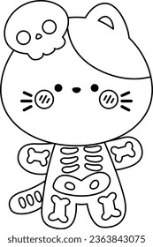 a vector of a skeleton cat in black and white coloring