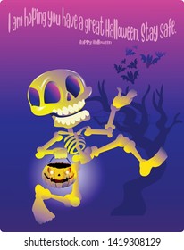 Vector Skeleton Character Halloween bones holding a pumpkin