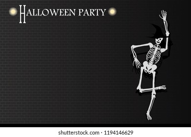 vector skeleton danncing on black brick backgound