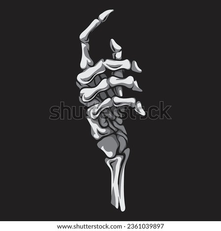 Vector skeleton hand showing gesture gripping, Illustration isolated on black background. skeleton vector sign.