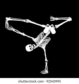  Vector skeleton posed  like brake dancer. Haloween background