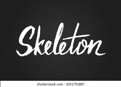 Vector Skeleton sport logo. Chalk style  lettering isolated on black texured background. Handwritten. Eps10.