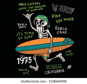 vector skeleton surfer boy illustration