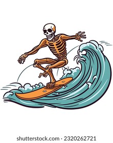 Vector skeleton surfing illustration, skeleton surfing design