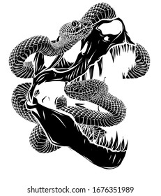 Vector skeleton of Tyrannosaurus rex T-rex with snakes on isolated background .