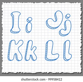 Vector sketch 3d alphabet letters on paper background - IJKL