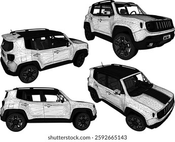 vector sketch of 4 wheel drive adventure car design 