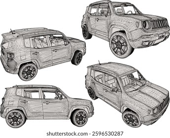 vector sketch of 4 wheel drive adventure car design