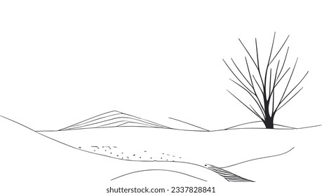 vector sketch of abstract tree and mountain scenery