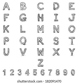Vector Sketch Alphabet with Numbers 