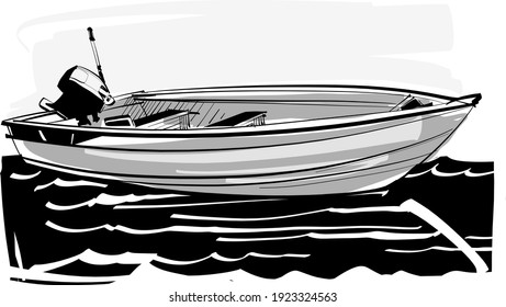 The Vector Sketch Of Aluminium  Boat On The Water