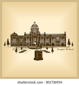 vector sketch The Ananta Samakhom Throne Hall Palace in Bangkok Thailand, King Rama 5 Monument