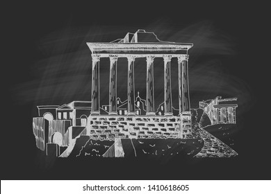 vector sketch of Ancient ruins of a Roman Forum or Foro Romano, Rome, Italy.