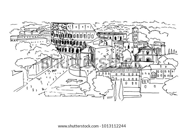 Vector Sketch Ancient Ruins Roman Forum Stock Vector Royalty Free