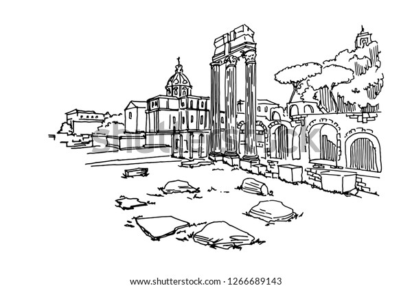 Vector Sketch Ancient Ruins Roman Forum Stock Vector Royalty Free