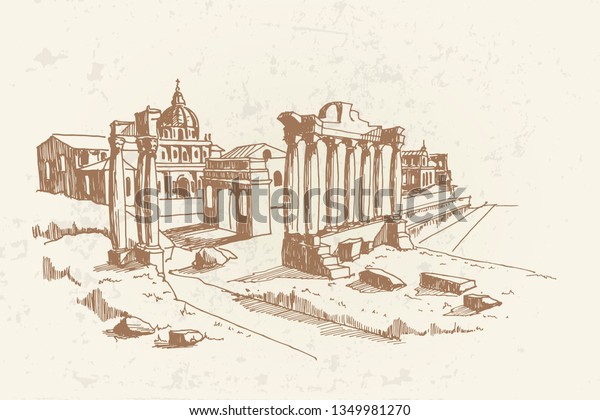 Vector Sketch Ancient Ruins Roman Forum Stock Vector Royalty Free