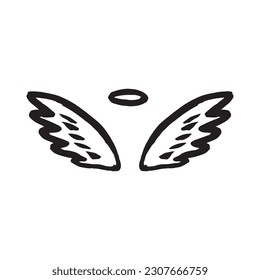 Vector sketch of angel wings on white background halo