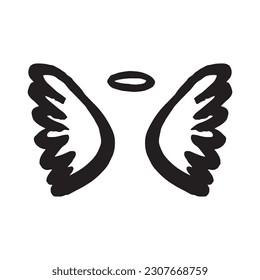 Vector sketch of angel wings on white background halo