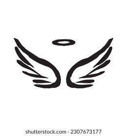 Vector sketch of angel wings on white background halo