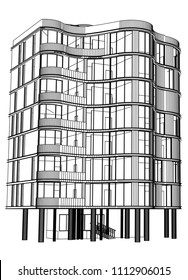 Vector sketch apartment on the white background. Vector architectural illustration