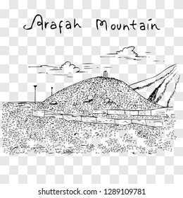 vector sketch of arafah mountain or hill Saudi Arabia at fake transparent background
