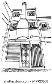 Vector sketch of architecture of Burano island, Venice, Italy.