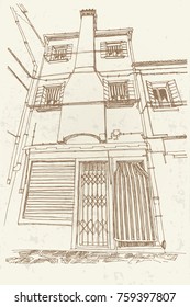 Vector sketch of architecture of Burano island, Venice, Italy.