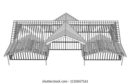Vector sketch architecture construction on the white background. Vector architectural illustration