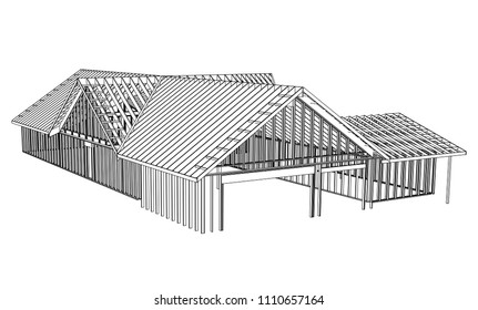 Vector sketch architecture construction on the white background. Vector architectural illustration