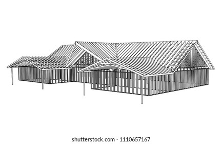 Vector sketch architecture construction on the white background. Vector architectural illustration