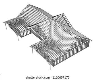 Vector sketch architecture construction on the white background. Vector architectural illustration