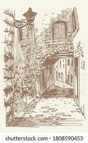 Vector sketch of architecture of Rovinj, Croatia. Retro style.