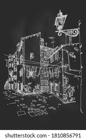 Vector sketch of architecture of Rovinj, Croatia.
