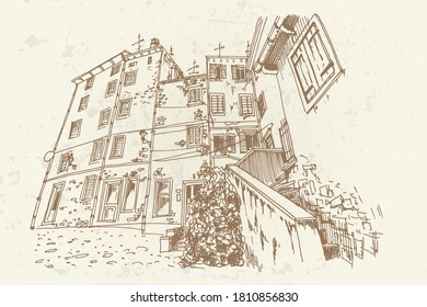Esbozo vectorial de la arquitectura de Rovinj, Croacia.