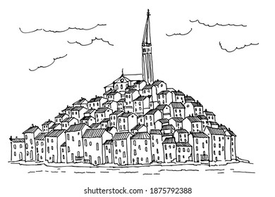 Vector sketch of architecture of Rovinj, Croatia.