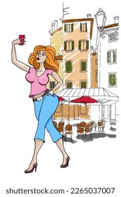 Esbozo vectorial de la arquitectura de Rovinj, Croacia.